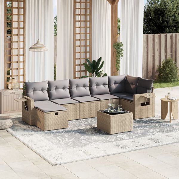 vidaXL Set Divano da Giardino 8 pz con Cuscini Beige Misto Polyrattan