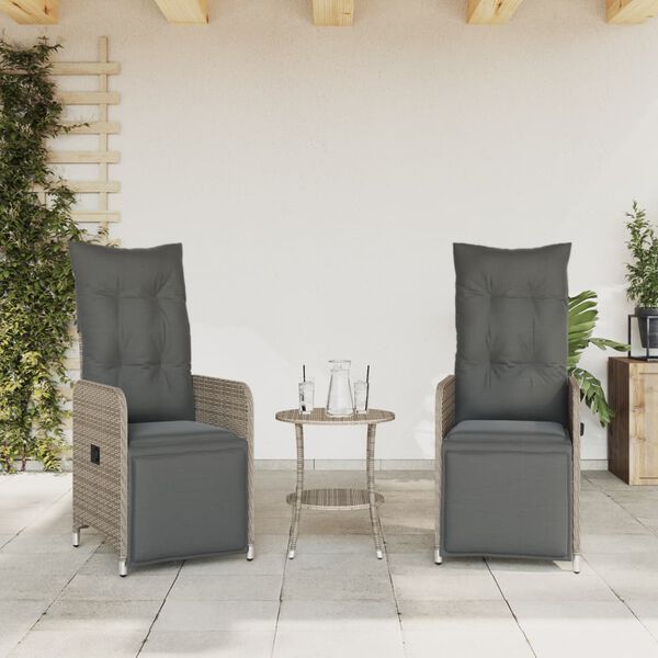 vidaXL Sedie da Giardino Reclinabili 2 pz e Cuscini Grigio Polyrattan