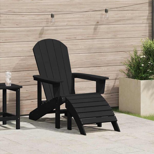 vidaXL Sedia Adirondack con cuscino Nero 74 x 82 x 92cm HDPE