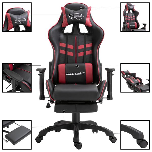 vidaXL Sedia da Gaming con Poggiapiedi Rosso Vino in Similpelle