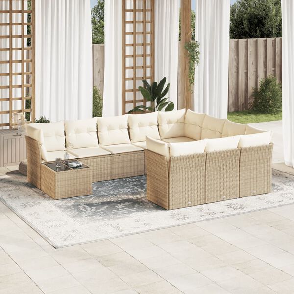 vidaXL Set Divani da Giardino 11 pz con Cuscini Beige in Polyrattan