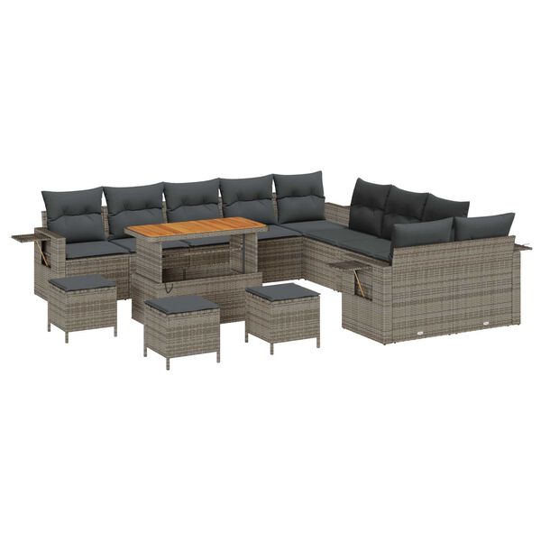 vidaXL Set Divano da Giardino con cuscino 14 pcs Grigio polyrattan