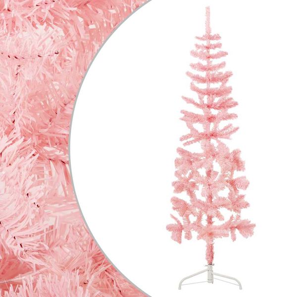 vidaXL Albero Natale Artificiale Sottile a Met&agrave; e Supporto Rosa 120 cm