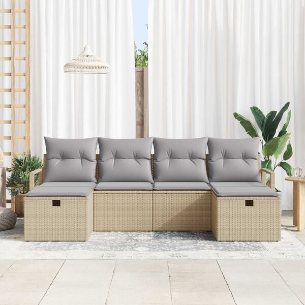 vidaXL Set Divano da Giardino con cuscino 6 pcs Beige Poly Rattan