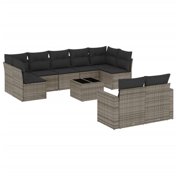 vidaXL Set Divano da Giardino 10 pz con Cuscini Grigio in Polyrattan