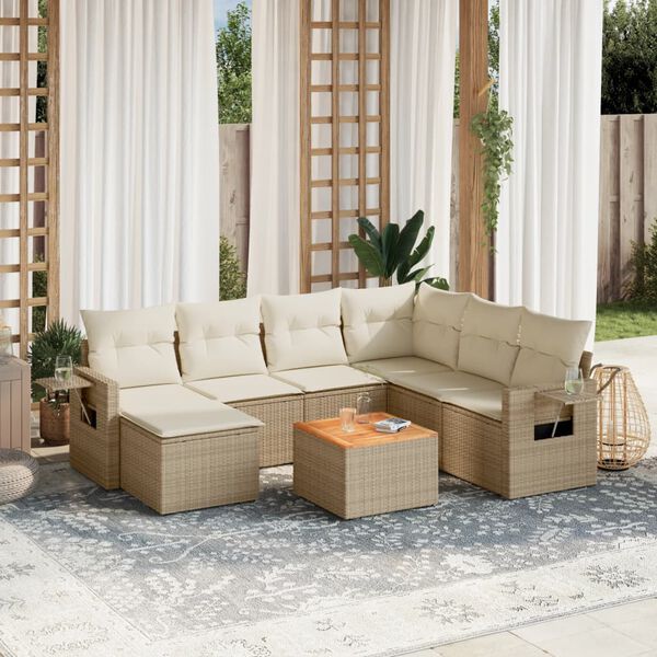 vidaXL Set Divano da Giardino 8 pz con Cuscini Beige in Polyrattan
