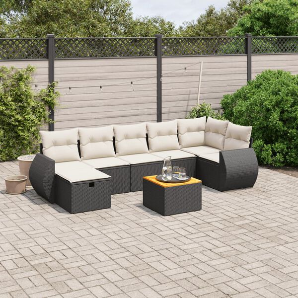 vidaXL Set Divani da Giardino con Cuscini 8 pz Nero in Polyrattan
