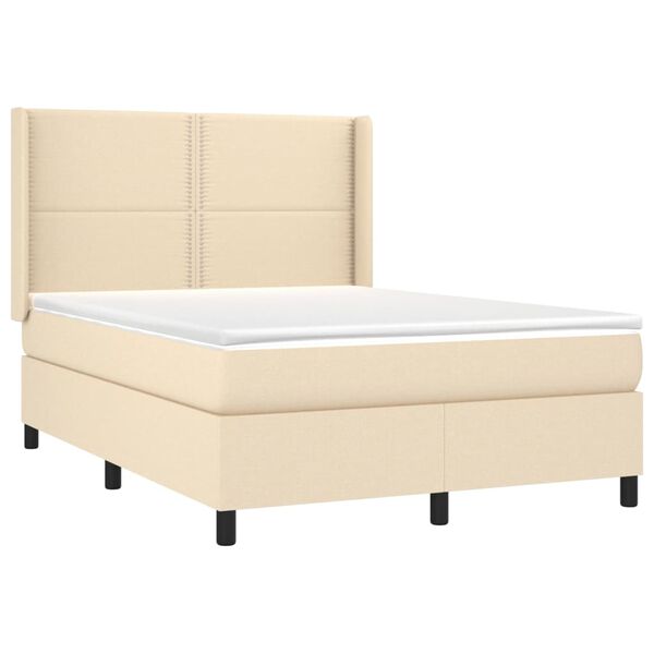 vidaXL Letto a Molle con Materasso e LED Crema 140x200 cm in Tessuto