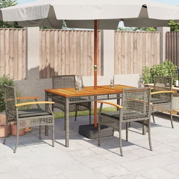 vidaXL Sedie da Giardino con Cuscini 4pz Grigie in Polyrattan e Acacia