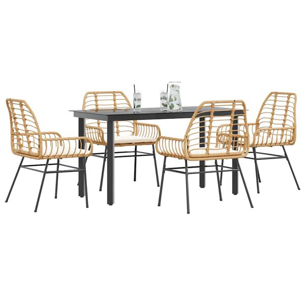 vidaXL Set da Pranzo da Giardino 5pz con Cuscini Polyrattan Vetro