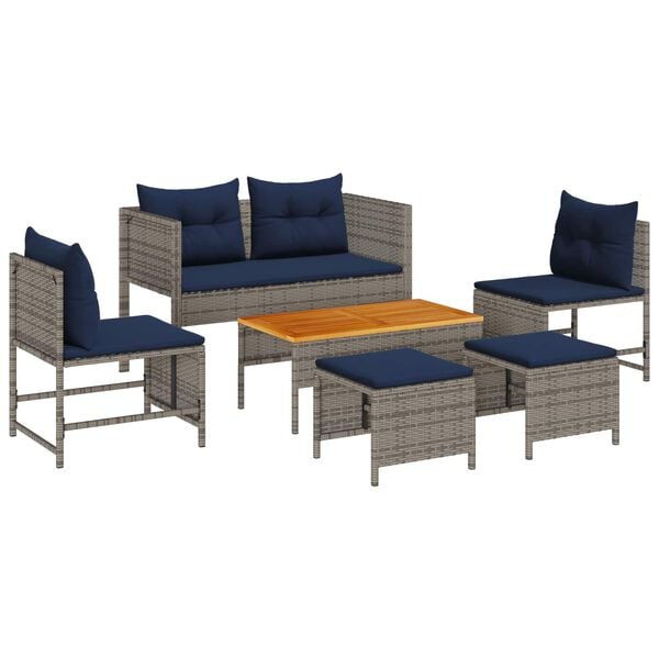 vidaXL Set Divano da Giardino 6 pcs Grigio e Blu Navy polyrattan