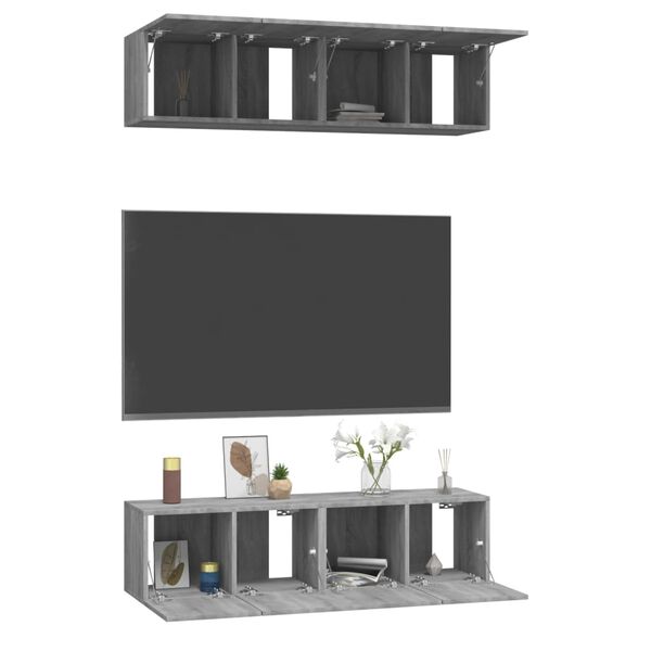 vidaXL Mobili TV Parete 4pz Grigio Sonoma 60x30x30cm Legno Multistrato