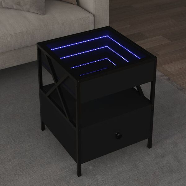 vidaXL Tavolino da Salotto con LED Infinity Nero 40x40x51 cm