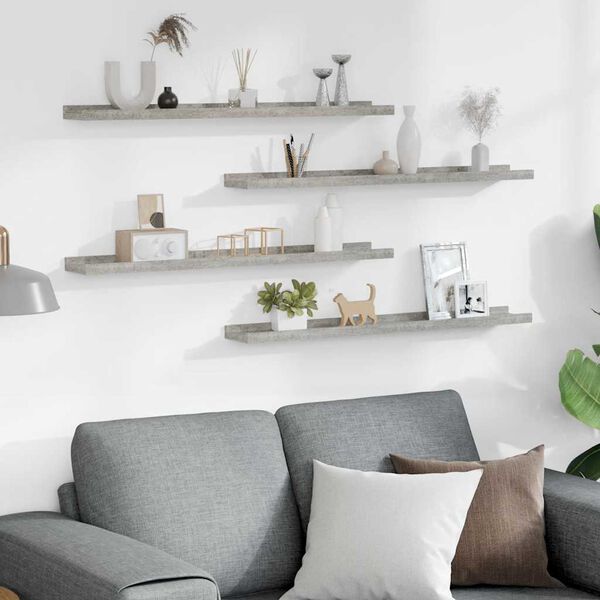 vidaXL Mensole da Parete 4 pz Grigio Cemento 80x9x3 cm