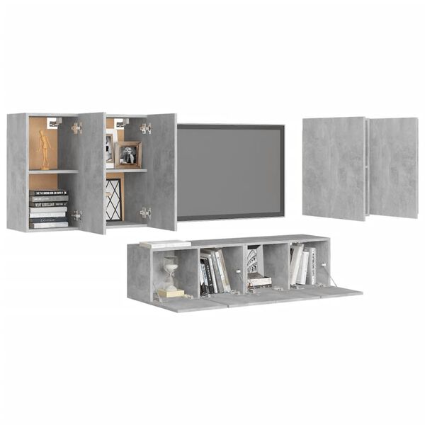 vidaXL Set di Mobili Porta TV 6 pz Grigio Cemento in Legno Multistrato