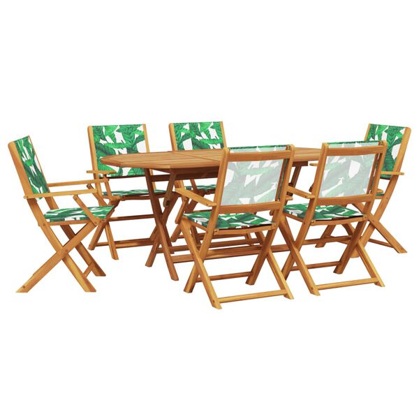 vidaXL Set Pranzo da Giardino 7 pz Foglie in Tessuto e Legno Massello