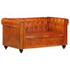 vidaXL Divano Chesterfield a 2 Posti Tanno in Vera Pelle