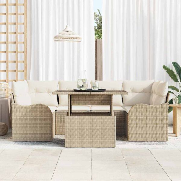 vidaXL Set Divano da Giardino 7 pcs Beige Rattan in Polipropilene