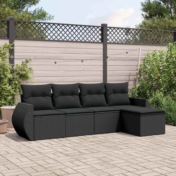vidaXL Set Divani da Giardino 5 pz con Cuscini in Polyrattan Nero