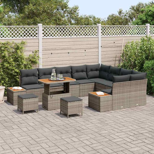 vidaXL Set Divano da Giardino 12 pcs Grigio polyrattan