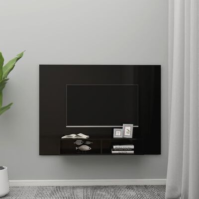 vidaXL Mobile TV a Muro Nero Lucido 135x23,5x90 cm Legno Multistrato