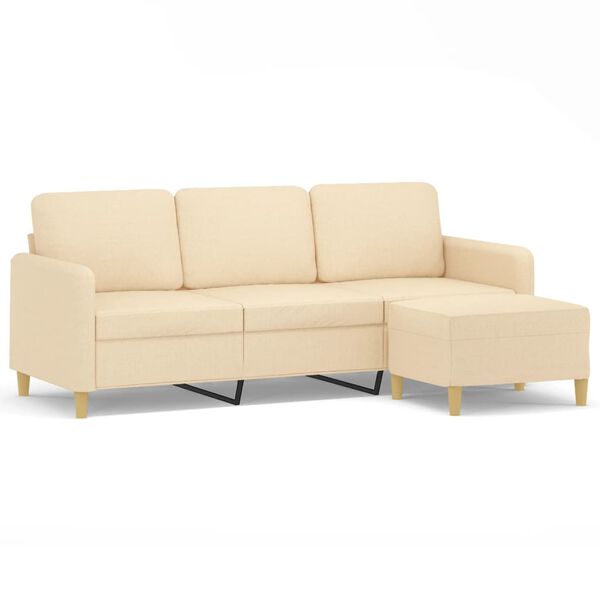 vidaXL Divano a 3 Posti con Poggiapiedi Crema 180 cm in Tessuto