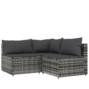 vidaXL Set Divani da Giardino 3 pz con Cuscini in Polyrattan Grigio