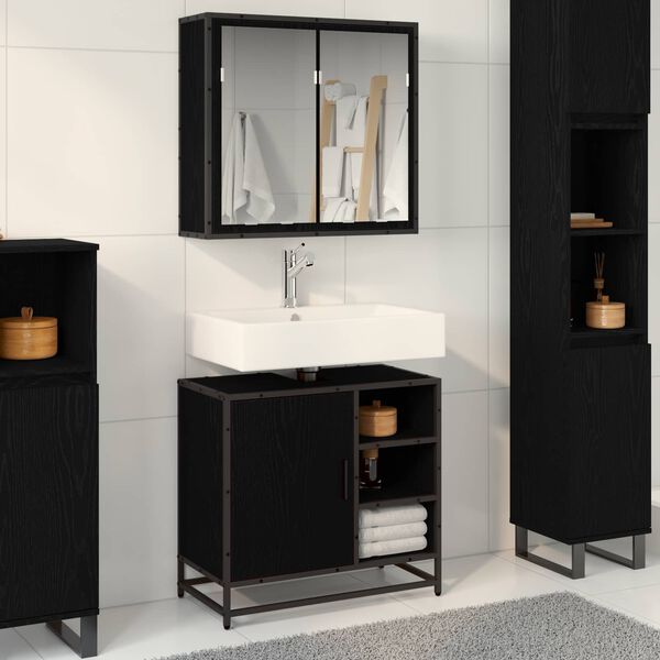 vidaXL Set di mobili per il bagno 2 pcs Rovere Nero Legno multistrato