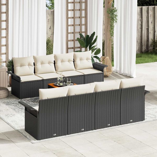 vidaXL Set Divano da Giardino con cuscino 9 pcs Nero polyrattan