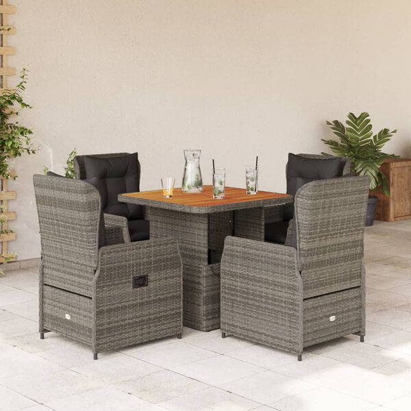 vidaXL Set da Pranzo da Giardino 5 pz con Cuscini in Polyrattan Grigio