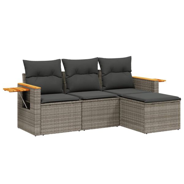 vidaXL Set Divani da Giardino 4 pz con Cuscini in Polyrattan Grigio