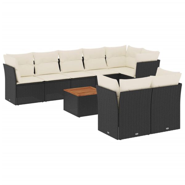 vidaXL Set Divani da Giardino 9 pz con Cuscini Nero in Polyrattan