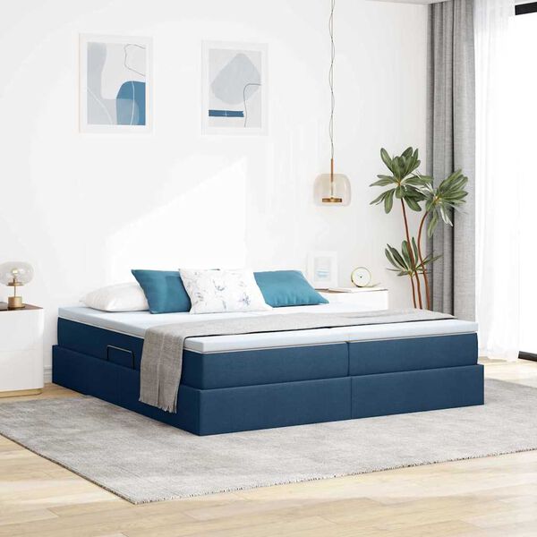 vidaXL Letto con contenitore e materasso Blu 200 x 200 cm Poliestere