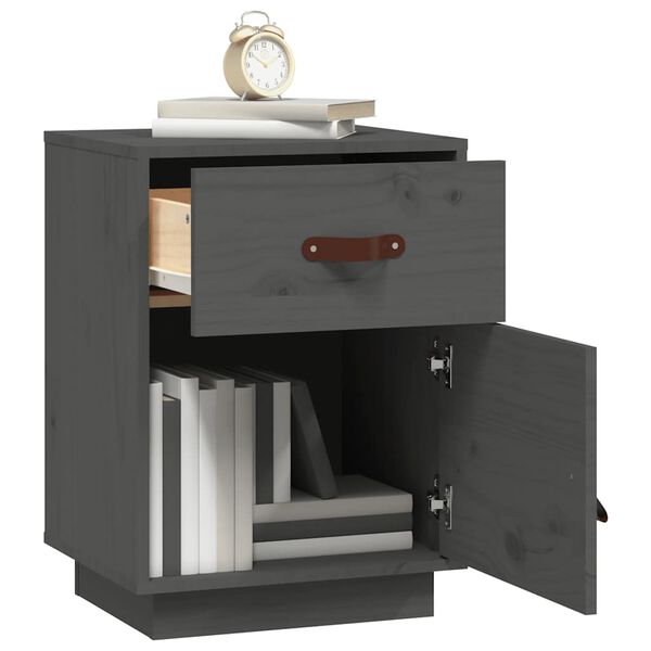vidaXL Comodino Grigio 40x34x55 cm in Legno Massello di Pino
