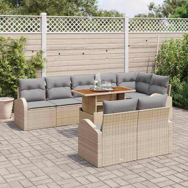 vidaXL Set Divano da Giardino 9 pcs Beige Poly Rattan