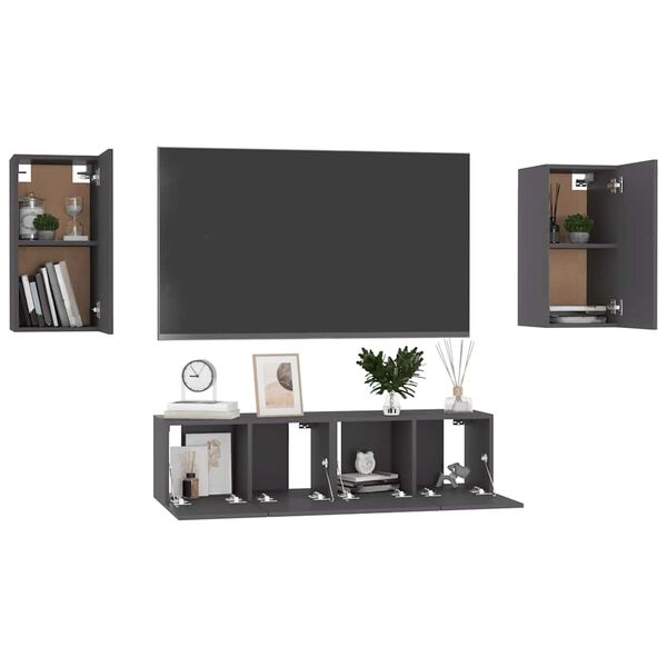 vidaXL Set Mobili Porta TV 4 pz Grigio in Legno Multistrato