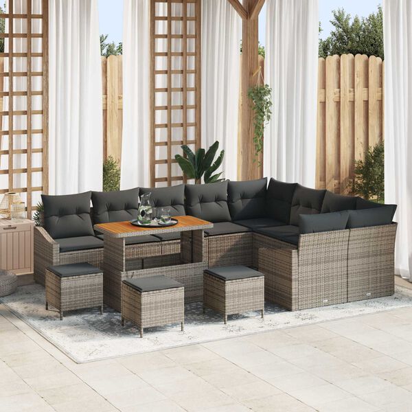 vidaXL Set Divano da Giardino con cuscino 13 pcs Grigio Poly Rattan