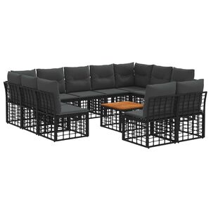 vidaXL Set di divani da esterno 12 pcs Nero e Grigio scuro Poliestere