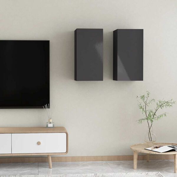 vidaXL Mobili Porta TV 2pz Nero Lucido 30,5x30x60 cm Legno Multistrato