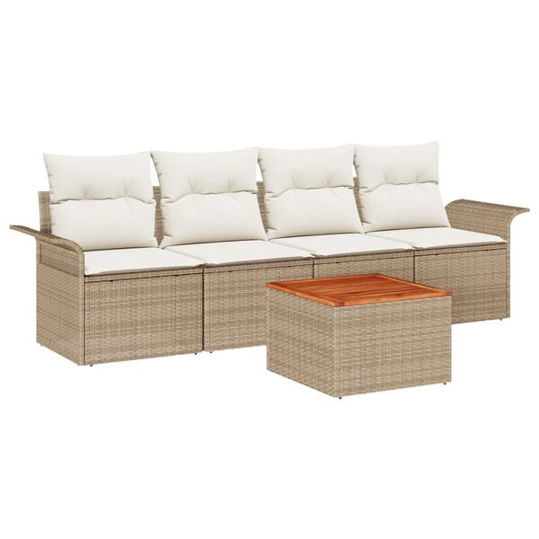 vidaXL Set Divano da Giardino con cuscino 5 pcs Beige polyrattan