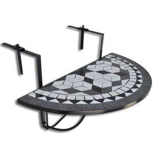 vidaXL Tavolo Sospeso da Balcone Nero e Bianco con Mosaico
