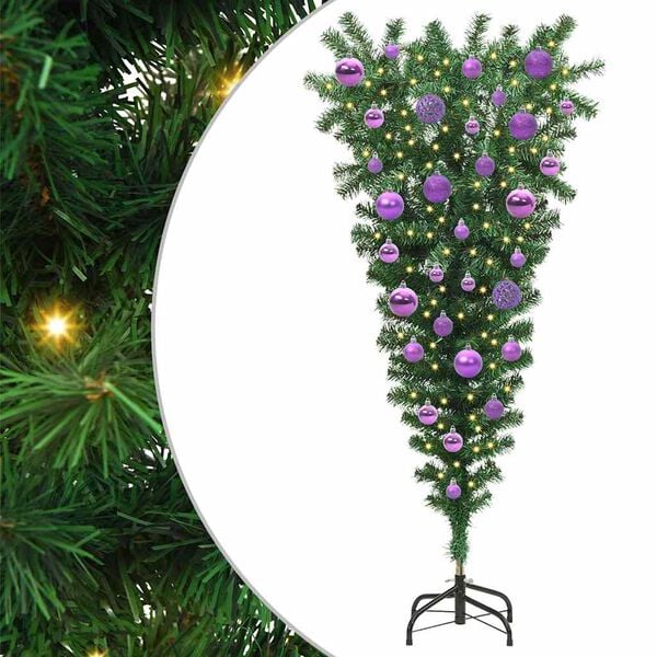 vidaXL Albero di Natale artificiale preilluminato rovesciato con set di palline