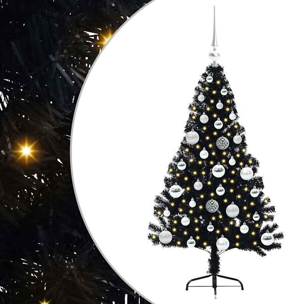 vidaXL Albero di Natale artificiale con luci integrate Nero 120 cm PVC