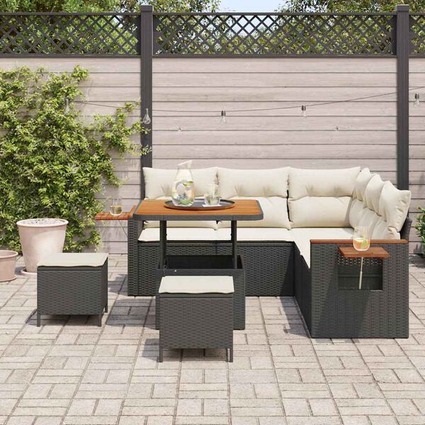 vidaXL Set Divano da Giardino 9 pcs Nero e Crema polyrattan