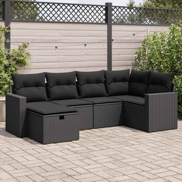 vidaXL Set Divano da Giardino 6 pz con Cuscini Nero in Polyrattan