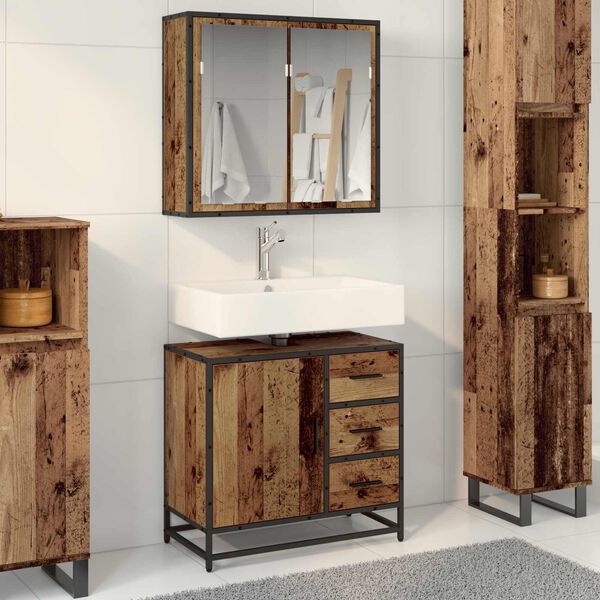 vidaXL Set di mobili per il bagno con lo scaffale 2 pcs Legno vecchio