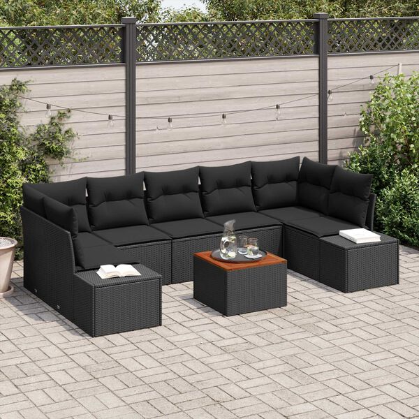 vidaXL Set Divano da Giardino con archiviazione 8 pcs Nero polyrattan