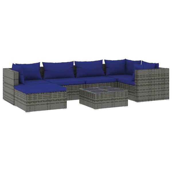 vidaXL Set Divani da Giardino 7 pz con Cuscini in Polyrattan Grigio