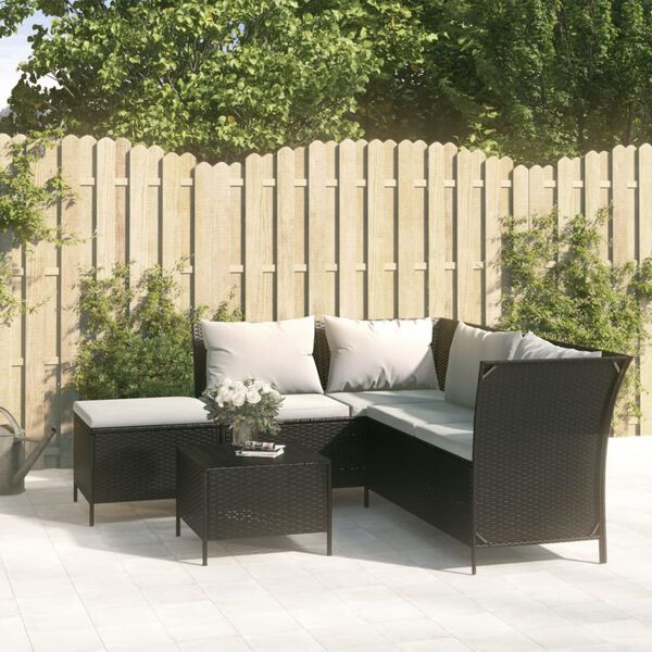 vidaXL Set Divani da Giardino 4 pz con Cuscini Nero in Polyrattan