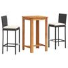 vidaXL Set Bar da Giardino 3 pz Nero in Legno Acacia e Polyrattan